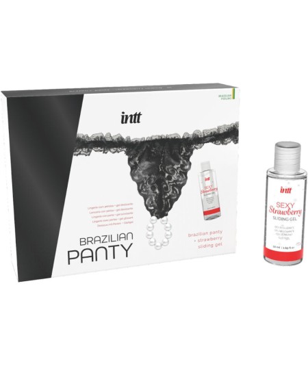 INTT RELEASES - PANTY BRASILEÑA NEGRA CON PERLAS Y GEL LUBRICANTE 50 ML