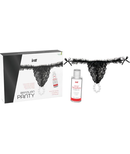 INTT RELEASES - PANTY BRASILEÑA NEGRA CON PERLAS Y GEL LUBRICANTE 50 ML