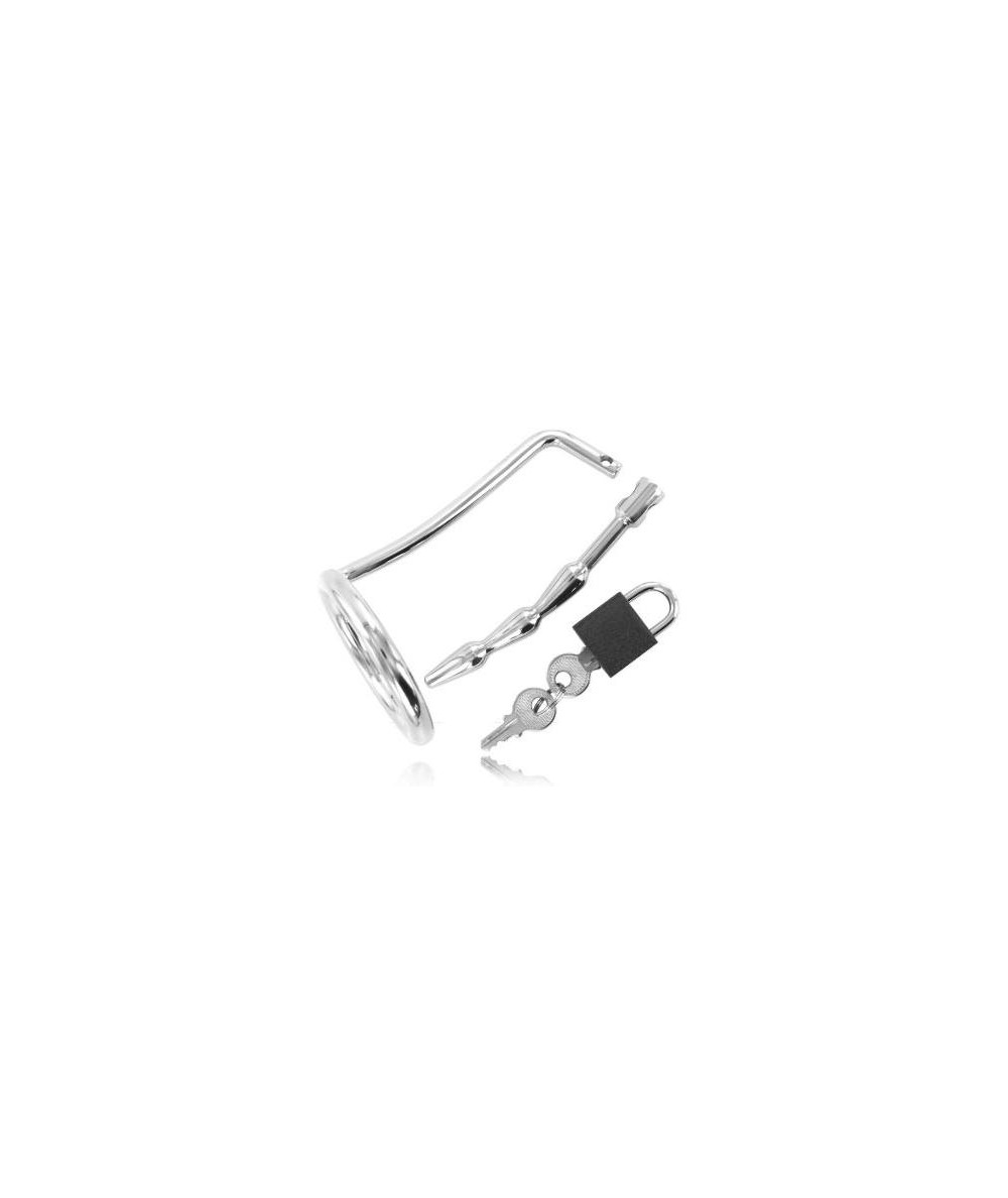 METAL HARD - ANILLO TESTICULOS CON PLUG URETRA CASTIDAD