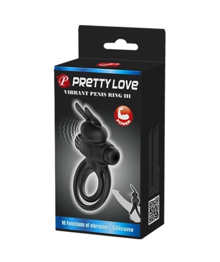 PRETTY LOVE - ANILLO VIBRADOR III CONEJO PARA PENE NEGRO