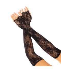 LEG AVENUE - GUANTES SIN DEDOS RED FLORAL NEGRO