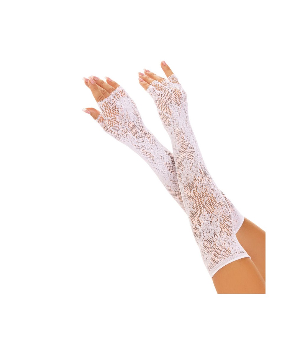 LEG AVENUE - GUANTES SIN DEDOS RED FLORAL BLANCO