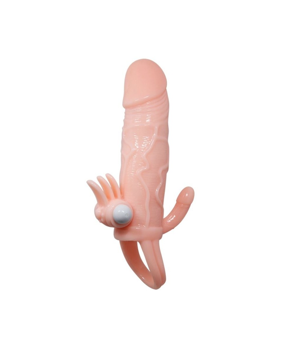 BAILE - BRAVE MAN FUNDA PENE ANAL Y CLITORIS VIBRADOR 16.5 CM NATURAL