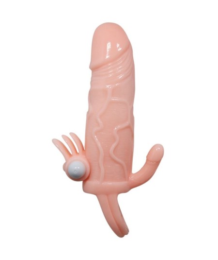 BAILE - BRAVE MAN FUNDA PENE ANAL Y CLITORIS VIBRADOR 16.5 CM NATURAL