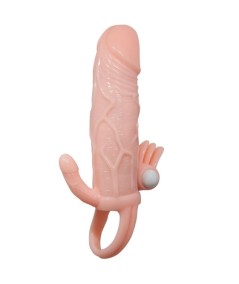 BAILE - BRAVE MAN FUNDA PENE ANAL Y CLITORIS VIBRADOR 16.5 CM NATURAL