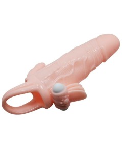 BAILE - BRAVE MAN FUNDA PENE ANAL Y CLITORIS VIBRADOR 16.5 CM NATURAL