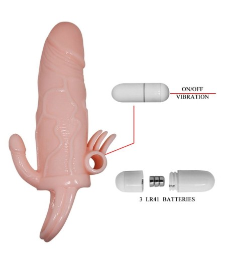 BAILE - BRAVE MAN FUNDA PENE ANAL Y CLITORIS VIBRADOR 16.5 CM NATURAL