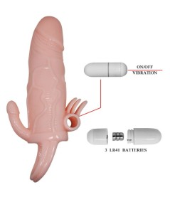 BAILE - BRAVE MAN FUNDA PENE ANAL Y CLITORIS VIBRADOR 16.5 CM NATURAL