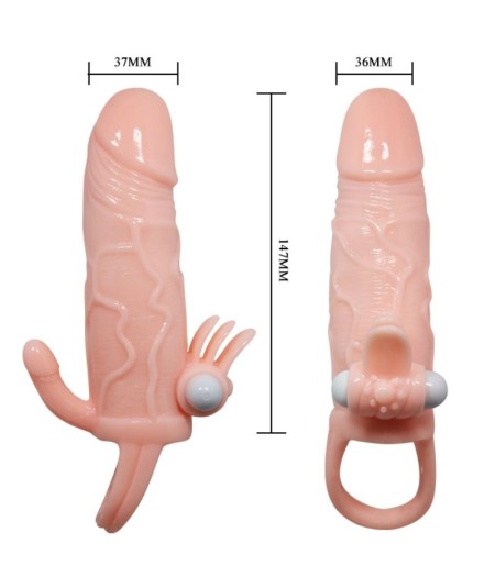 BAILE - BRAVE MAN FUNDA PENE ANAL Y CLITORIS VIBRADOR 16.5 CM NATURAL