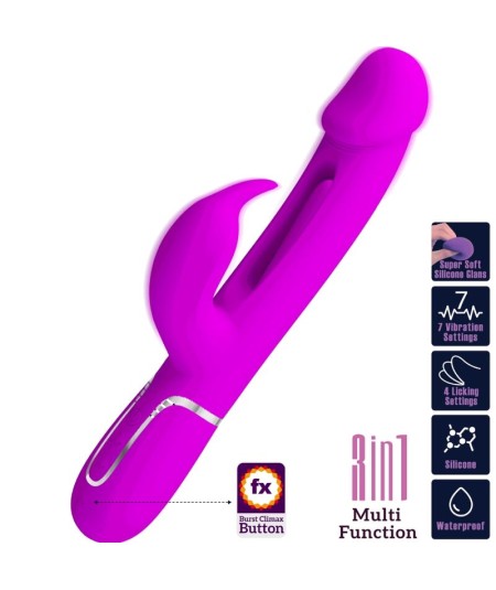 PRETTY LOVE - KAMPAS VIBRADOR RABBIT 3 EN 1 MULTIFUNCIÓN CON LENGUA VIOLETA