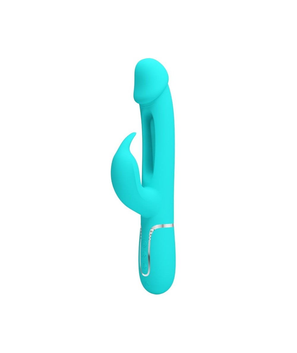 PRETTY LOVE - KAMPAS VIBRADOR RABBIT 3 EN 1 MULTIFUNCIÓN CON LENGUA VERDE AGUA