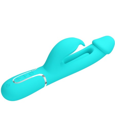 PRETTY LOVE - KAMPAS VIBRADOR RABBIT 3 EN 1 MULTIFUNCIÓN CON LENGUA VERDE AGUA