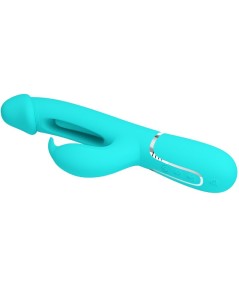 PRETTY LOVE - KAMPAS VIBRADOR RABBIT 3 EN 1 MULTIFUNCIÓN CON LENGUA VERDE AGUA