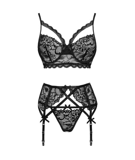 LIVCO CORSETTI FASHION - MORIDAM LC 90552 SUJETADOR + LIGUERO + PANTY NEGRO L/XL