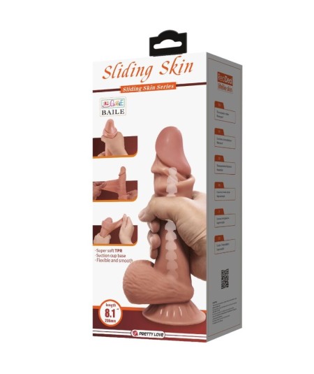 PRETTY LOVE - SLIDING SKIN SERIES DILDO REALÍSTICO CON VENTOSA PIEL DESLIZANTE MORENO 20.6 CM