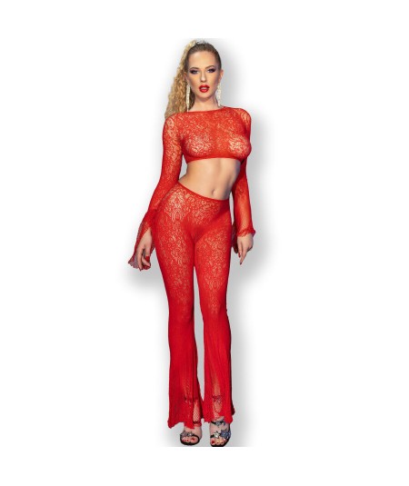 CHILIROSE - CR 4648 TOP & PANTALON ROJO S/L