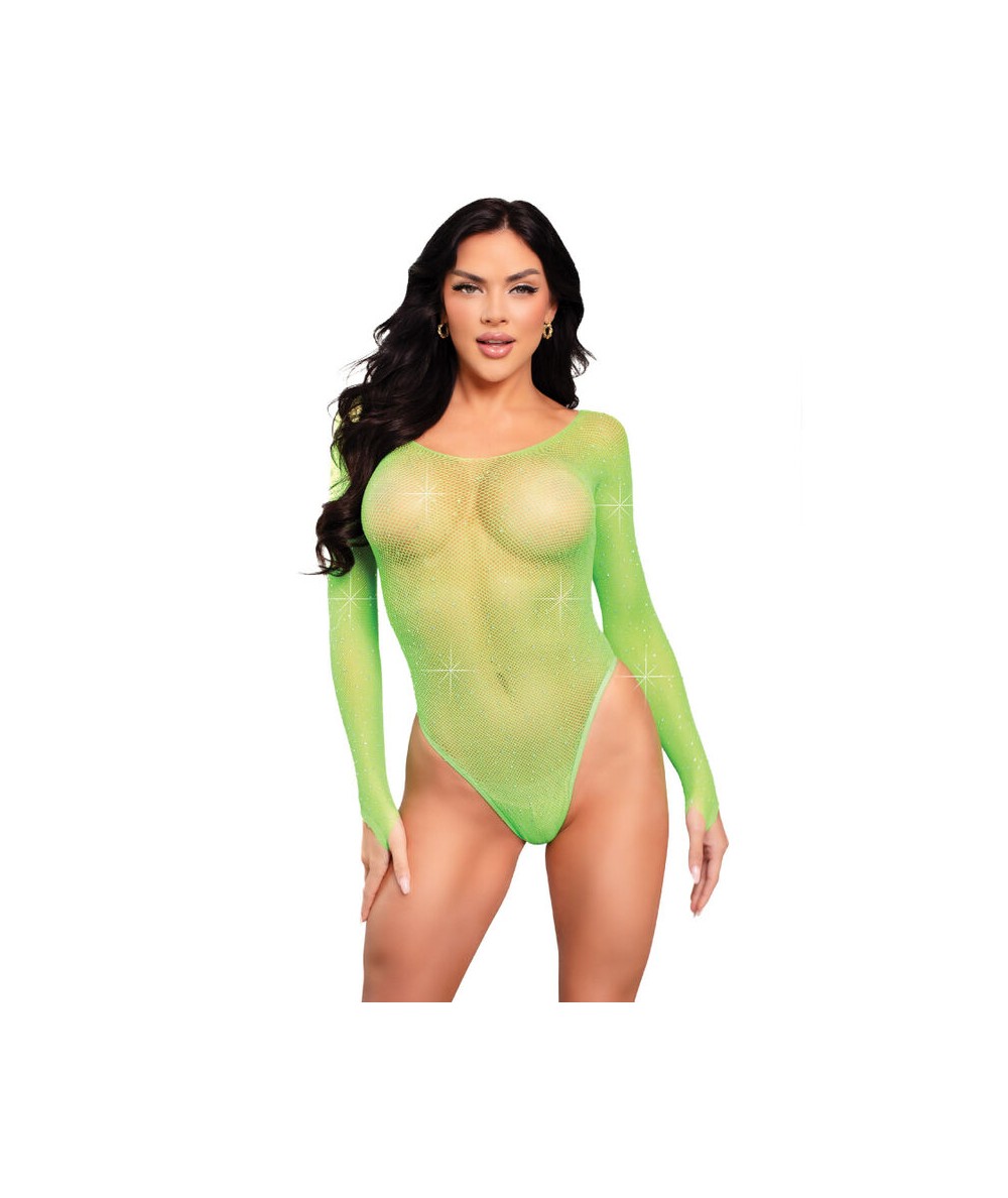 LEG AVENUE - BODY MANGA LARGA CRISTALIZADA VERDE