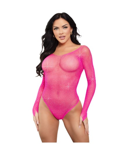 LEG AVENUE - BODY MANGA LARGA CRISTALIZADA FUCSIA