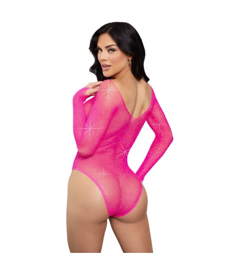 LEG AVENUE - BODY MANGA LARGA CRISTALIZADA FUCSIA