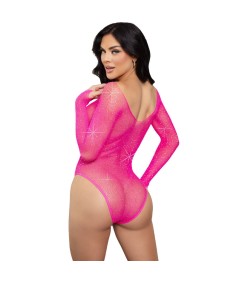 LEG AVENUE - BODY MANGA LARGA CRISTALIZADA FUCSIA