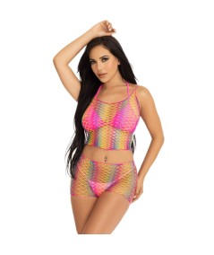 LEG AVENUE - SET TOP & PANTALON REJILLA MULTICOLOR