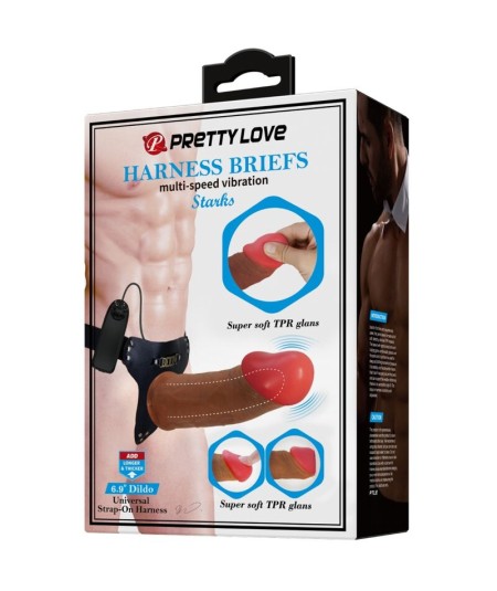 PRETTY LOVE - HARNESS BRIEFS STARKS VIBRACIÓN MULTI-VELOCIDAD DILDO 17,5 CM MORENO