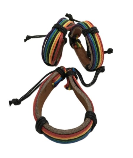 PRIDE - PULSERA DE CUERO MARRON BANDERA LGBT