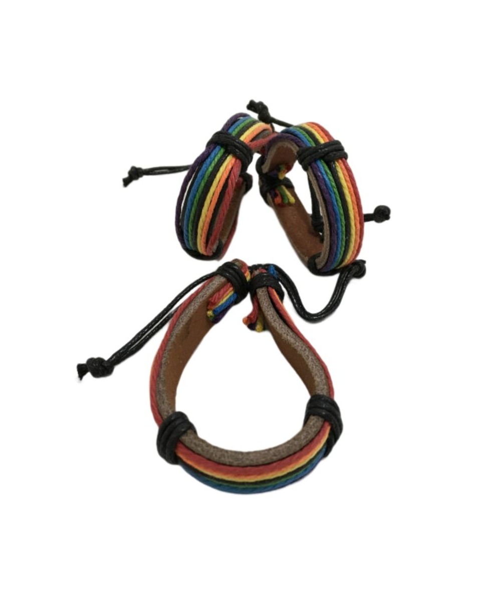 PRIDE - PULSERA DE CUERO MARRON BANDERA LGBT