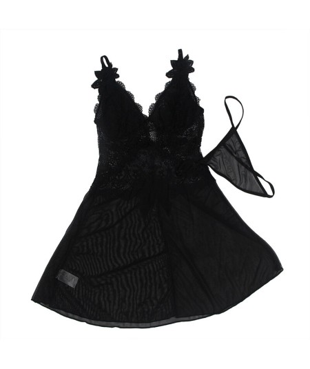 SUBBLIME - BABYDOLL TELA DE TUL DETALLE ENCAJE Y FLOR NEGRO S/M