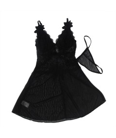 SUBBLIME - BABYDOLL TELA DE TUL DETALLE ENCAJE Y FLOR NEGRO L/XL