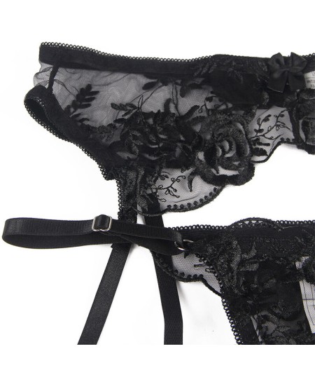 SUBBLIME - SET DE 3 PIEZAS SUJETADOR + TANGA + LIGA ESTAMPADO FLORAL NEGRO S/M