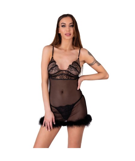 LIVCO CORSETTI FASHION - ZERUNAM SET BABYDOLL + TANGA NEGRO S/M