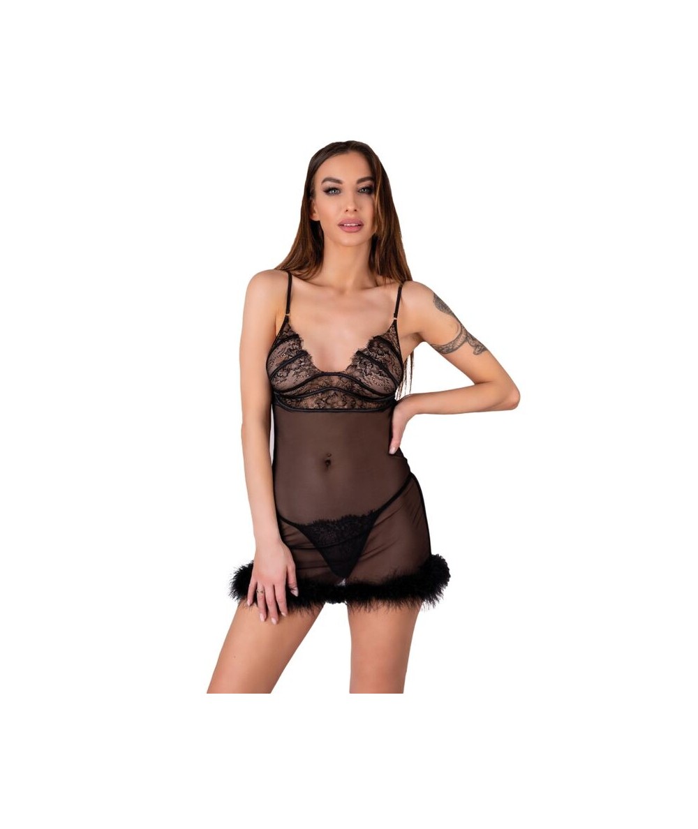 LIVCO CORSETTI FASHION - ZERUNAM SET BABYDOLL + TANGA NEGRO S/M