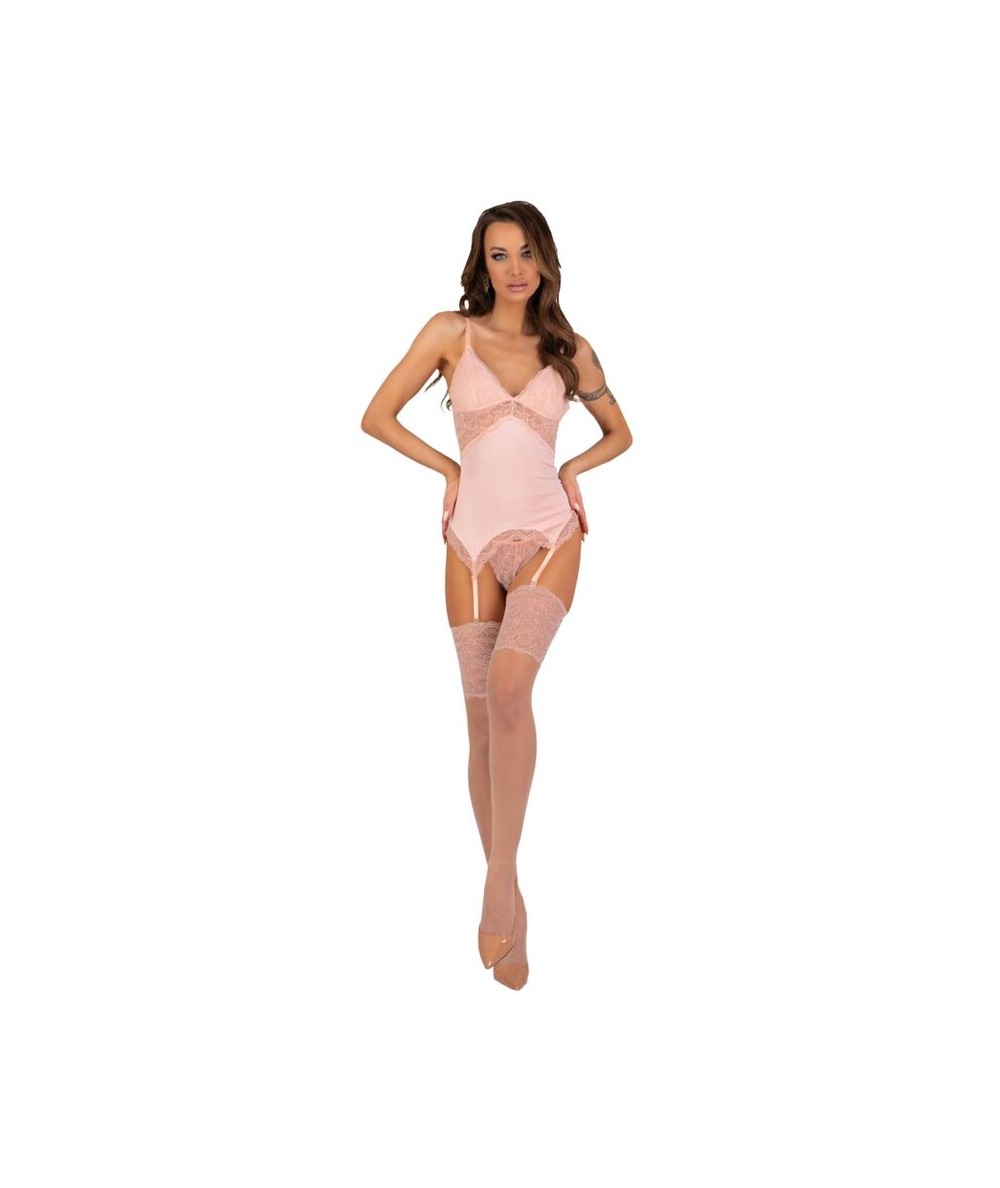 LIVCO CORSETTI FASHION - PERSINNE PEACH SET CORSET + PANTY + MEDIAS S/M