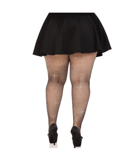 LEG AVENUE - MEDIAS REJILLA CRISTALIZADA NEGRO PLUS SIZE