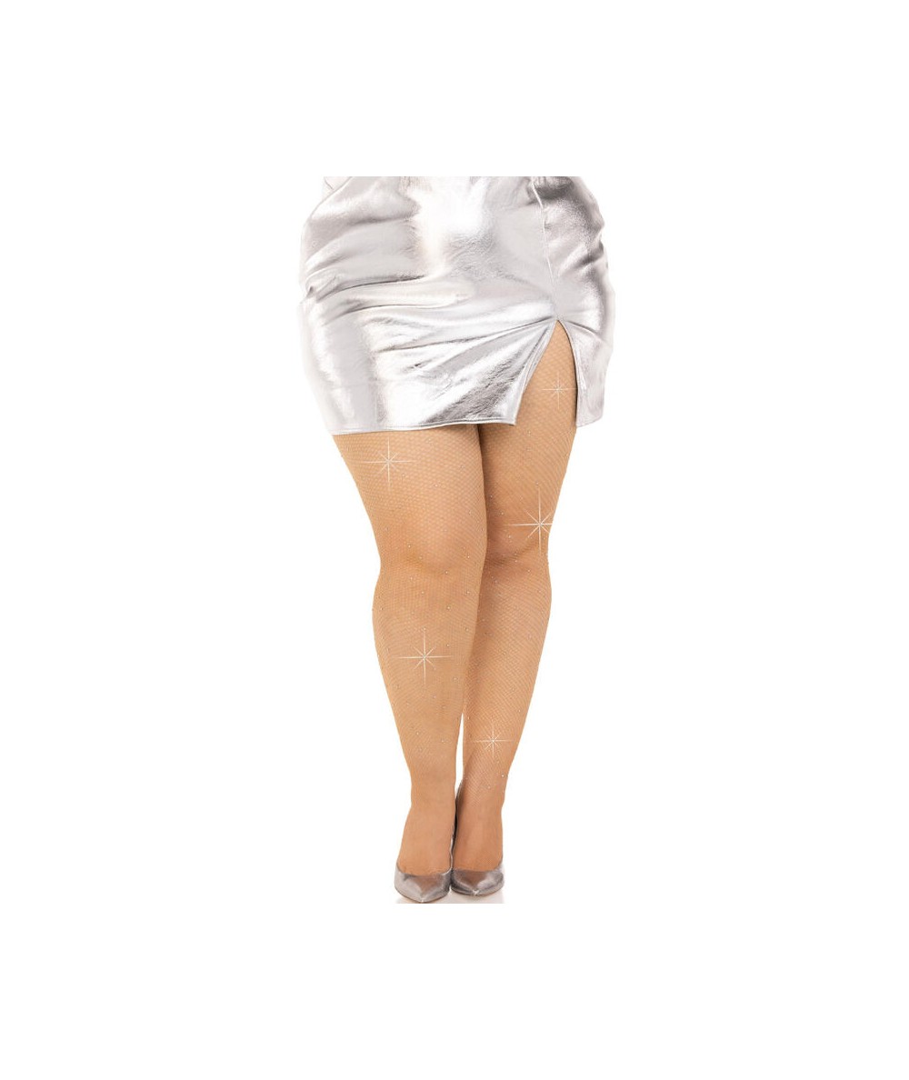 LEG AVENUE - MEDIAS REJILLA CRISTALIZADA CARAMELO PLUS SIZE