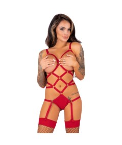 LIVCO CORSETTI FASHION - THIARA LC 20213 SET BODY + MEDIAS ROJA S/M