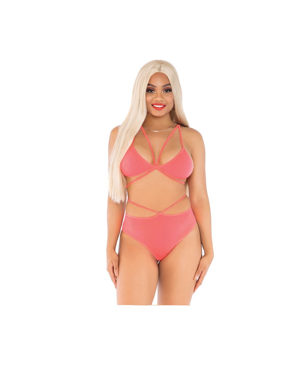 LEG AVENUE - TOP & BRAGAS CON TIRANTES CORAL