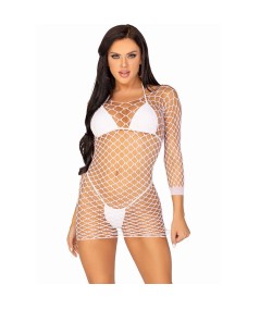 LEG AVENUE - VESTIDO DE REJILLA MANGA LARGA BLANCO TALLA ÚNICA