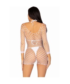 LEG AVENUE - VESTIDO DE REJILLA MANGA LARGA BLANCO TALLA ÚNICA