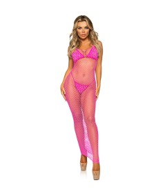 LEG AVENUE - VESTIDO DE REJILLA LARGO FUCSIA TALLA ÚNICA