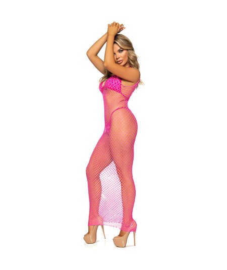 LEG AVENUE - VESTIDO DE REJILLA LARGO FUCSIA TALLA ÚNICA