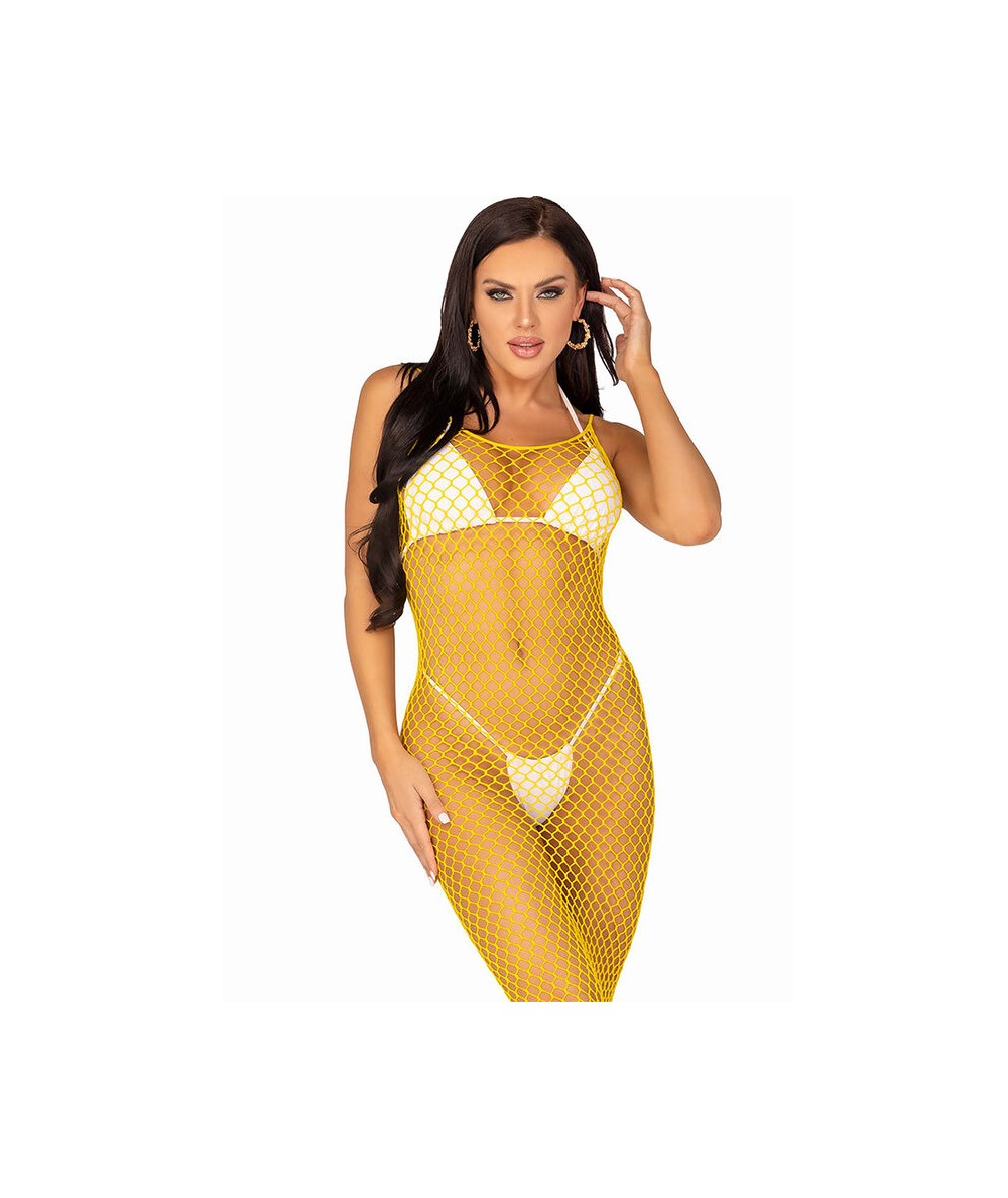 LEG AVENUE - VESTIDO DE REJILLA LARGO AMARILLO TALLA ÚNICA