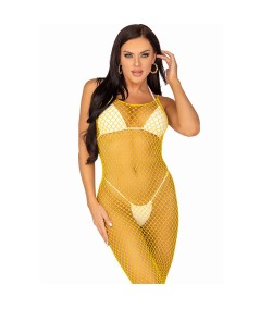 LEG AVENUE - VESTIDO DE REJILLA LARGO AMARILLO TALLA ÚNICA