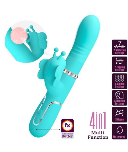 PRETTY LOVE - VIBRADOR RABBIT MULTIFUNCIÓN 4 EN 1 MARIPOSA VERDE AGUA