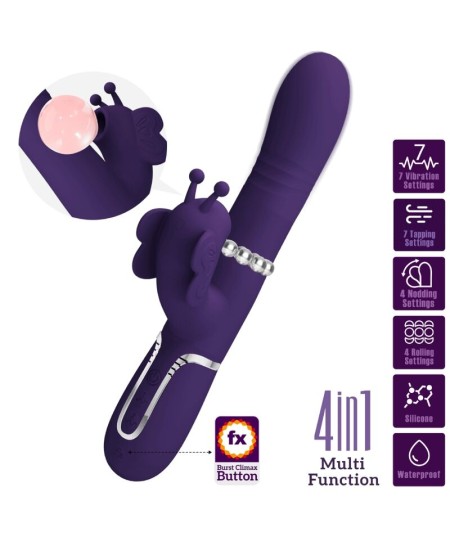 PRETTY LOVE - VIBRADOR RABBIT MULTIFUNCIÓN 4 EN 1 MARIPOSA MORADO