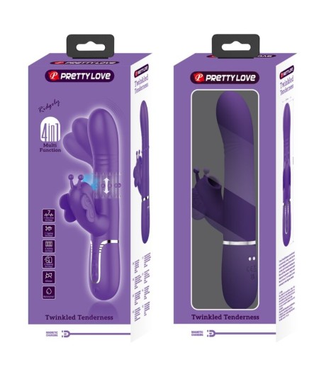 PRETTY LOVE - VIBRADOR RABBIT MULTIFUNCIÓN 4 EN 1 MARIPOSA MORADO