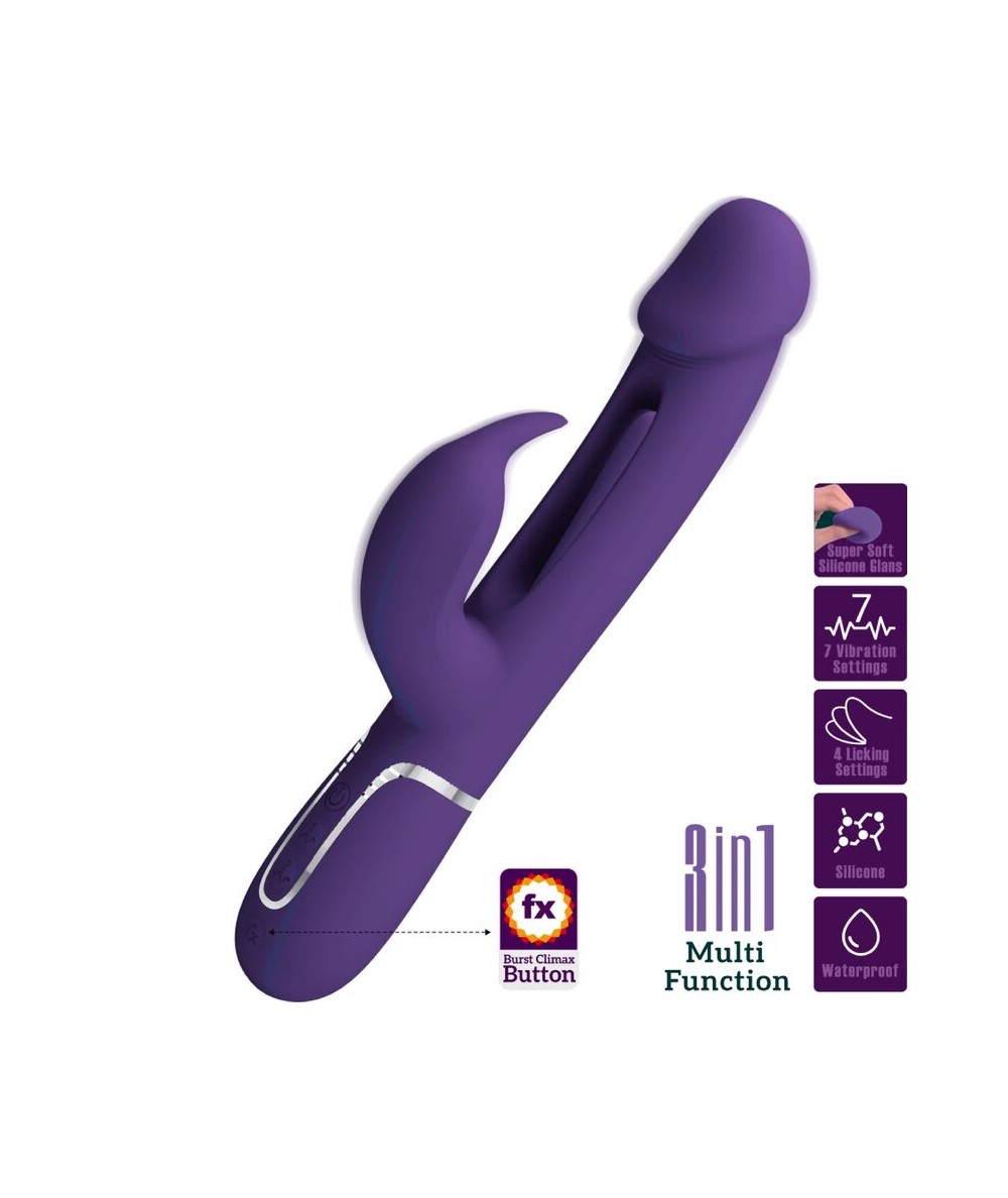 PRETTY LOVE - KAMPAS VIBRADOR RABBIT 3 EN 1 MULTIFUNCIÓN CON LENGUA VIOLETA