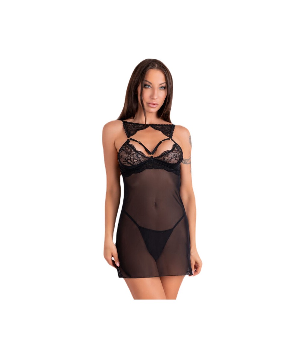 LIVCO CORSETTI FASHION - KROLINA LC 90734 CHEMISE + TANGA NEGRO S/M