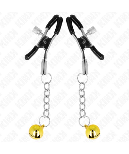 KINK - PINZAS PARA PEZONES CON COLGANTE DE CASCABEL DORADO 6 CM